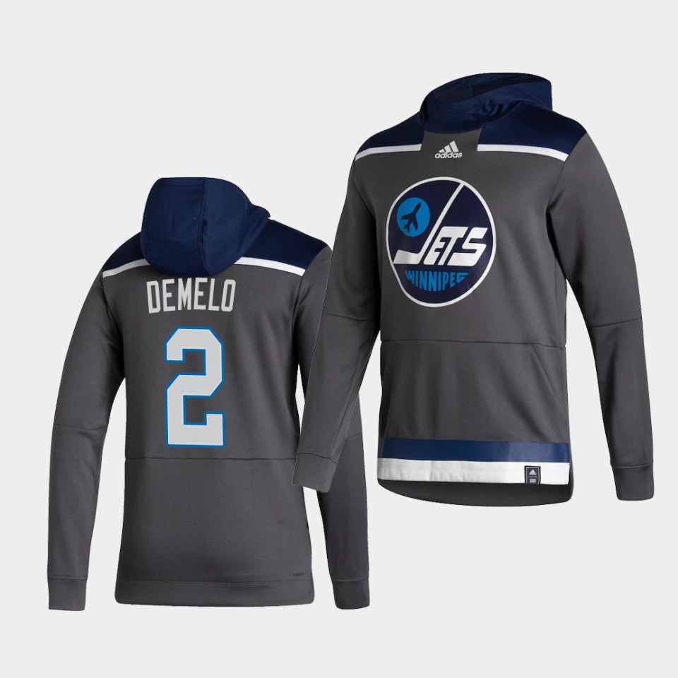Men Winnipeg Jets #2 Demelo Grey NHL 2021 Adidas Pullover Hoodie Jersey